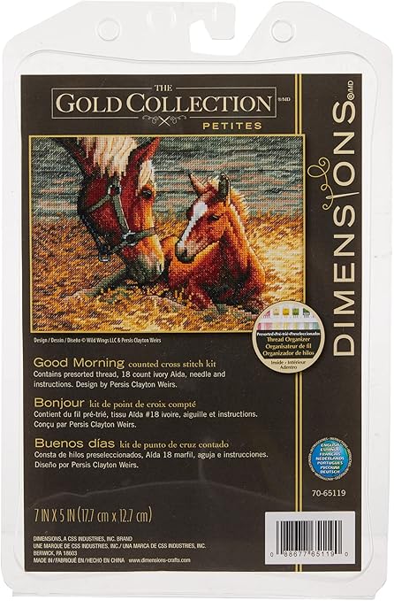 Dimensions Gold Collection Counted Cross Stitch Kit, Good Morning Horses, Ivory Aida, 7'' x 5'', By the yard, 18 Count