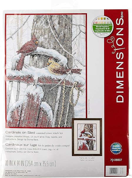 Dimensions Counted Cross Stitch Kit 'Cardinals on Winter Sled', 14 Count White Aida, 10