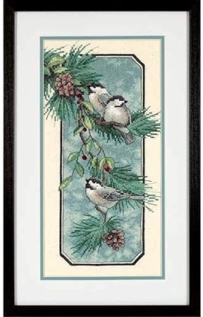 Dimensions 'Chickadees on Branch' Stamped Cross Stitch Kit, 8'' W x 16'' H, Green