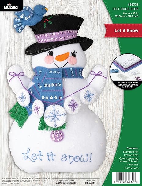 Bucilla Felt Applique Door Stopper Making Kit, Let It Snow, Perfect for DIY Arts and Crafts, 89632E