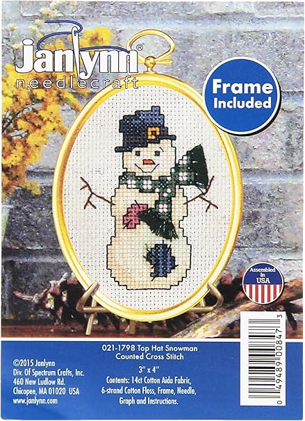 Janlynn 14 Count Top Hat Snowman Mini Counted Cross Stitch Kit, 3