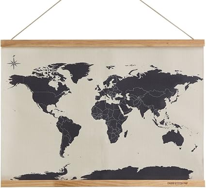 Suck UK | Cross Stitch Kit | Embroidery Kit For Beginners | Cross Stitch Kits & Crafts For Adults | World Map Cross Stitch | Framed World Maps For Wall Decor | Craft Sewing Kit | Travel Gifts | Large