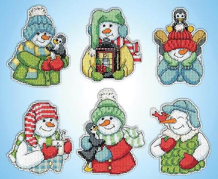 Design Works Crafts Smiling Snowmen Counted Cross Stitch Ornament Kit - Set/6