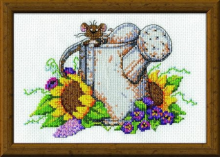 Design Works Crafts Watering Can Mouse, 5 x 7 Counted Cross Stitch Kit, 5