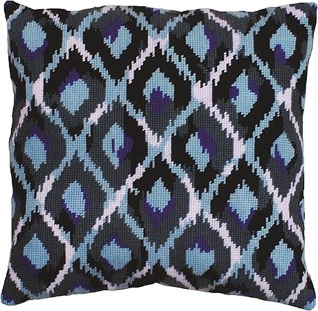 Tobin Needlepoint Kit Stitched in Yarn, 12 by 12-Inch, Blue Ikat