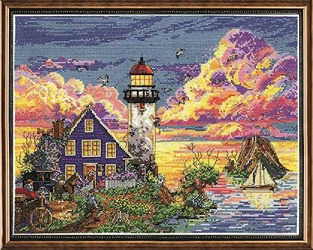 Design Works Crafts Lighthouse Sunset, 11 x 14 Counted Cross Stitch Kit, Multi-colour