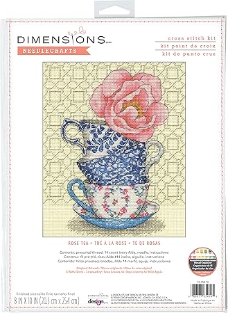 Dimensions 70-35414 Rose Tea Counted Cross Stitch Kit for Beginners, 8