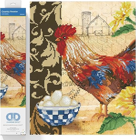 DIAMOND DOTZ ® - Country Rooster, Partial Drill, Round Dotz, Diamond Painting Kits, Diamond Art Kits for Adults, Gem Art, Diamond Art, Diamond Dotz Kits, 16.1