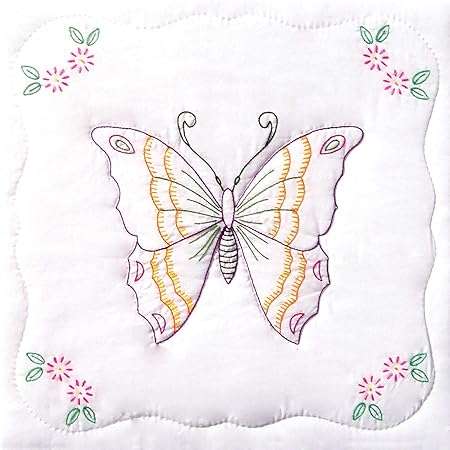 Jack Dempsey Stamped White Quilt Blocks, 9 by 9-Inch, Butterfly, 2-Pack