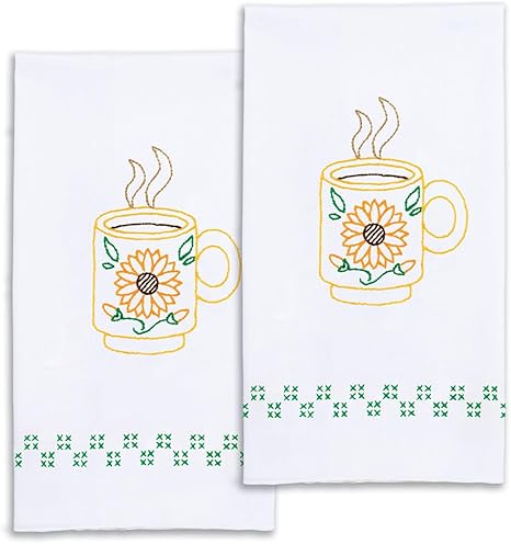 Jack Dempsey Needle Art Sunflower Cup Decorative Hand Towels