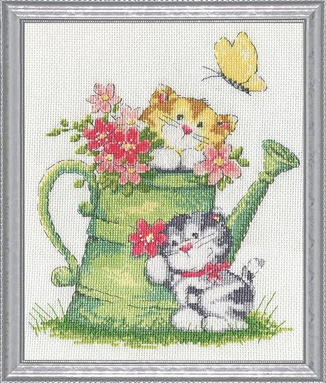 Design Works Crafts Watering Can Cats Counted Cross Stitch Kit, White