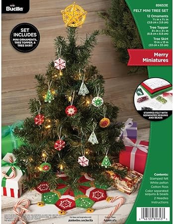 Bucilla Ornament, Merry Miniatures, Felt Applique 14 Piece Mini Tree Making Kit, Perfect for Holiday DIY Arts and Crafts, 89653E