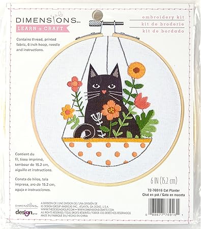 Dimensions 72-76916 Cat Planter Embroidery Needlepoint Kit for Beginners, 6