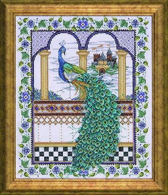 Design Works Crafts Counted Cross Stitch, Peacock, 10 by 12 inches,Gold,White