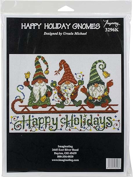 M & R Technologies Cross Stitch Xmas, Happy Holiday Gnomes (14 Count)