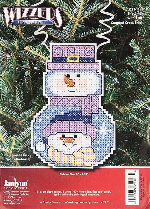 Janlynn Holiday Wizzers Cross Stitch Kit Snowman with Scarf, 3