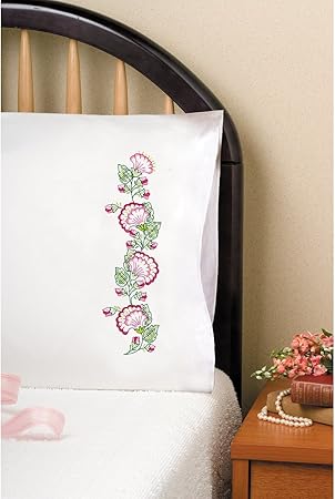 Tobin Pink Fan Set/2 Stamped for Embroidery Pillowcases