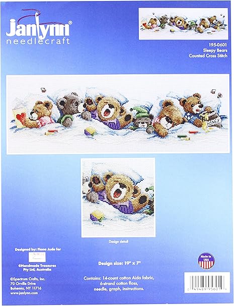 Janlynn 195-0601 14 Count Sleepy Bears Counted Cross Stitch Kit, 19 by 7-Inch