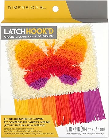 Dimensions 72-76383 Colorful Butterfly Beginner Latch Hook Kit with Fringe, 12