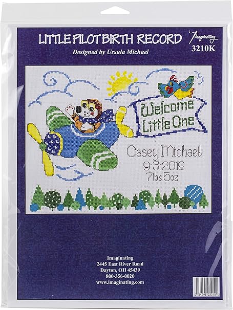 Imaginating Cross Stitch Lil, Little Pilot Birth Record (14 Count)