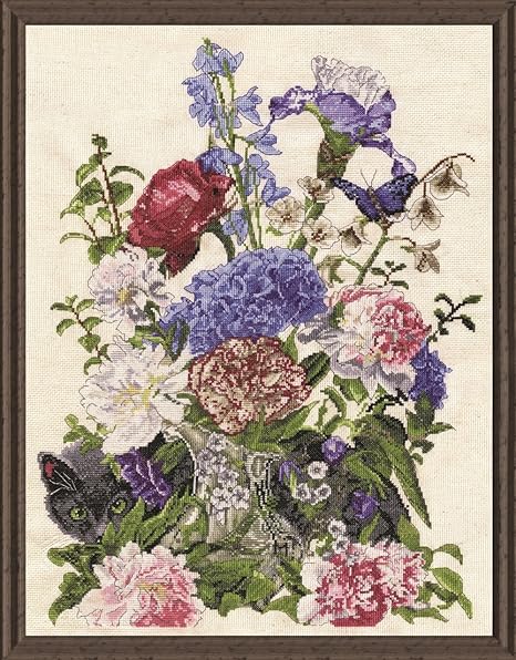 Tobin 2908 14 Count Bouquet with Cat Counted Cross Stitch Kit, 14