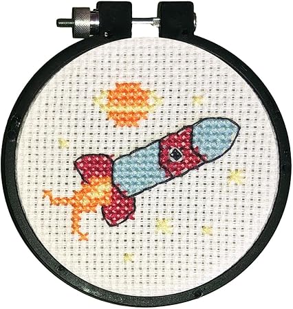 Design Works Crafts Rocket Ship Counted Cross Stitch Kit with Hoop