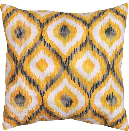 Tobin Needlepoint Kit Stitched in Yarn, 12 by 12-Inch, Yellow Ikat