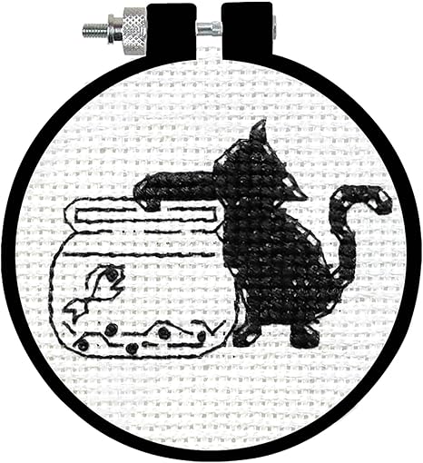 Black Cat Counted Cross Stitch Kit with Hoop