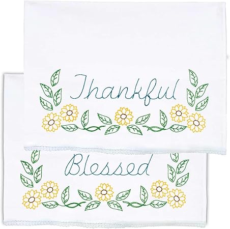 Jack Dempsey Needle Art Thankful & Blessed Lace Edge Pillowcases