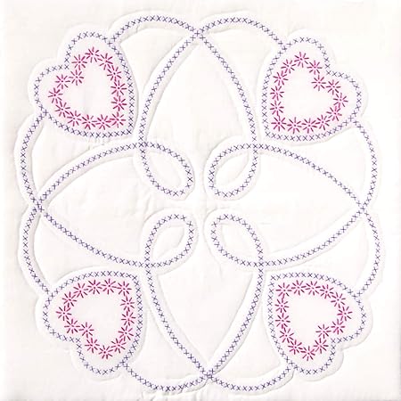 Jack Dempsey Needle Art Four Hearts Hand Embroidery, White