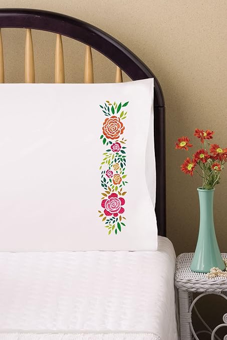 Design Works Crafts Rosey Posey Stamped for Embroidery Pillowcases, White, Queen