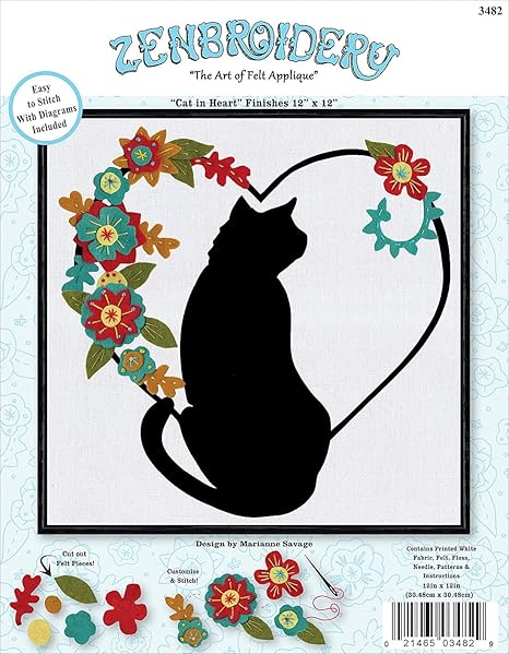 Design Works Crafts Felt Collage Applique Kit, Cat in Heart