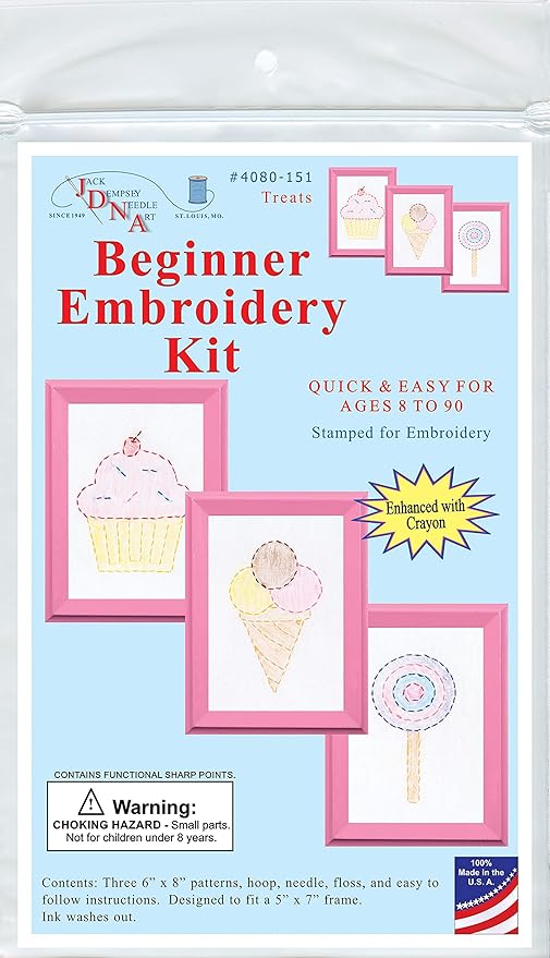 Jack Dempsey Inc Treats Beginner Embroidery Kit, White