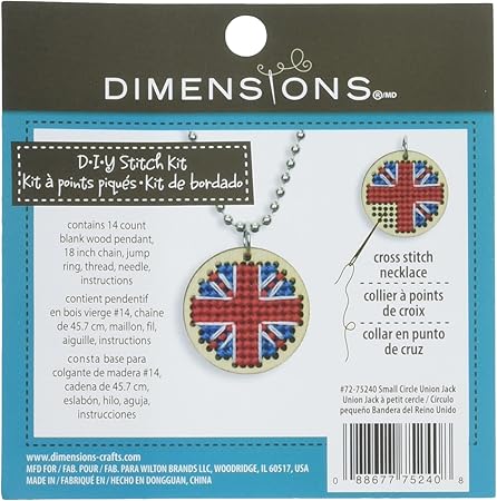 Dimensions U.K. Union Jack Cross Stitch Necklace Pendant DIY Jewelry Kit for Beginners