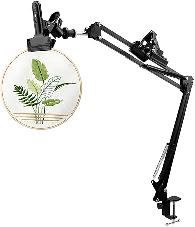 Chinflly Embroidery Stand,Metal Cross Stitch Hoop Stand Embroidery Hoop Holders,Adjustable Rotated Folding Cross Stitch Stand Clamp Suitable for Cross Stitch Supplies and Embroidery Frame