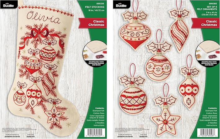 Bucilla Classic Christmas Holiday Bundle, All-in-One Kit Including an 18