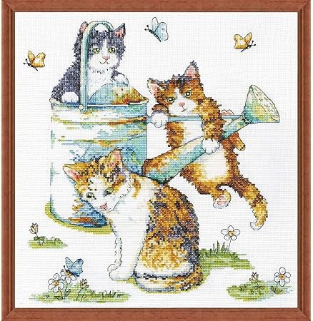 Design Works Crafts Inc. Watering Can Cats Counted Cross Stitch Kit, White