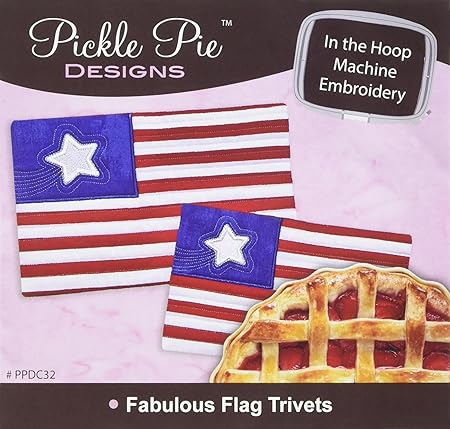 Pickle Pie Designs Fabulous Flag Trivets in The Hoop Machine Embroidery Design Pattern, Multiple