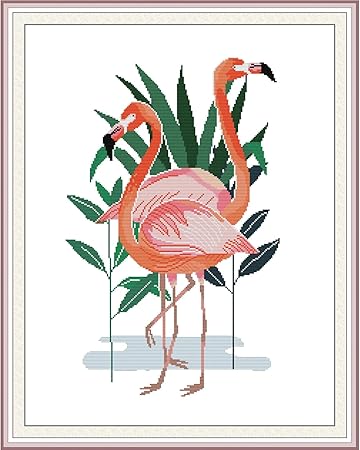 Bilrost Cross Stitch Kits for Beginners Needlepoint Kits for Adults Stamped Cross Stitch Kits for Adults DIY 14CT Embroidery Patterns Stitches Kit-Flamingo 5，18.5x23.23 inch