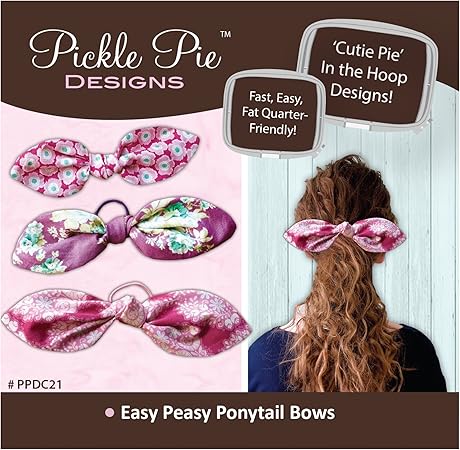 Pickle Pie Designs Easy Peasy Ponytail Bows Machine Embroidery Design CD Pattern