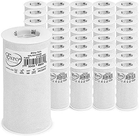 Expo International Case of 36 Premium Shiny Spools of 6 Inch X 25 Yards | White Tulle