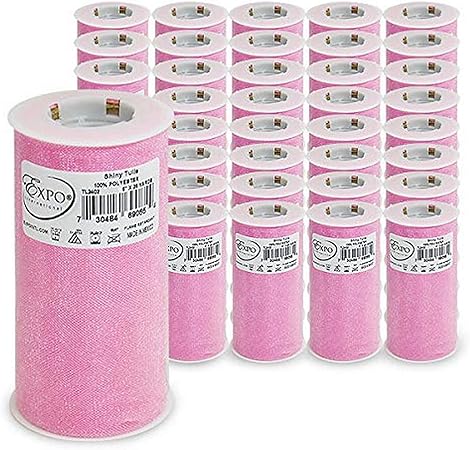 Expo International Case of 36 Premium Shiny Spools of 6 Inch X 25 Yards | Pink Tulle