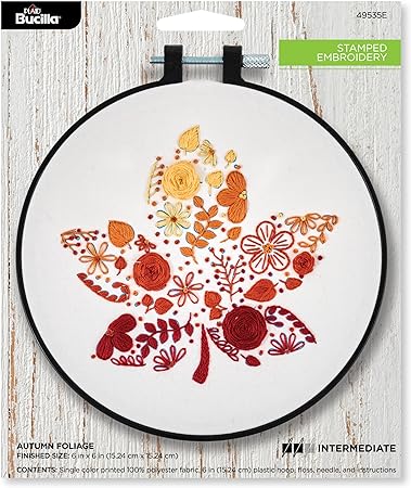 Bucilla, Autumn Foliage, Stamped Embroidery Kit, Includes 6