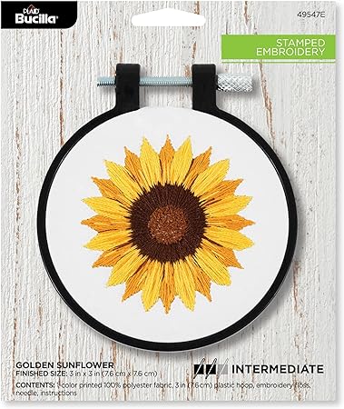 Bucilla, Golden Sunflower, Stamped Embroidery Kit, Includes 3