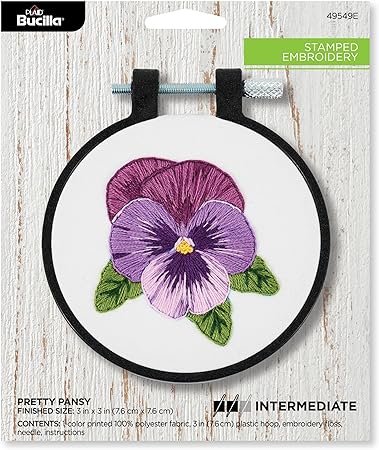 Bucilla, Pretty Pansy, Stamped Embroidery Kit, Includes 3