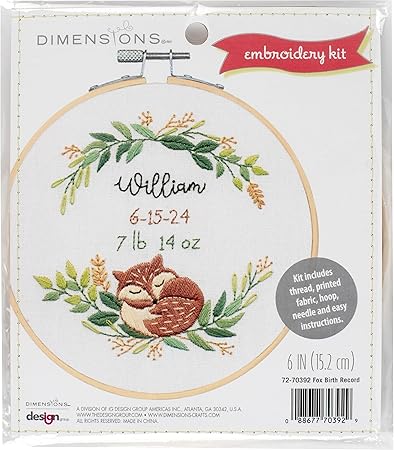 Dimensions 72-70392 Fox Birth Record Embroidery Needlepoint Kit for Beginners, 6