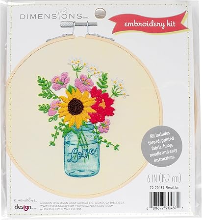 Dimensions 72-70487 Floral Jar Embroidery Needlepoint Kit for Beginners, 6