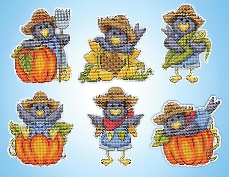 Harvest Crows Counted Cross Stitch Ornament Kit - Set/6