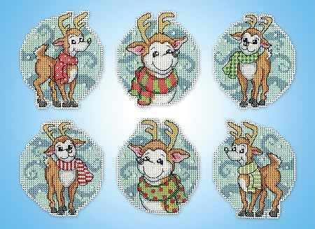 Reindeer Circles Counted Cross Stitch Ornament Kit - Set/6