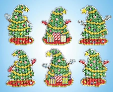 Dancing Trees Counted Cross Stitch Ornament Kit - Set/6